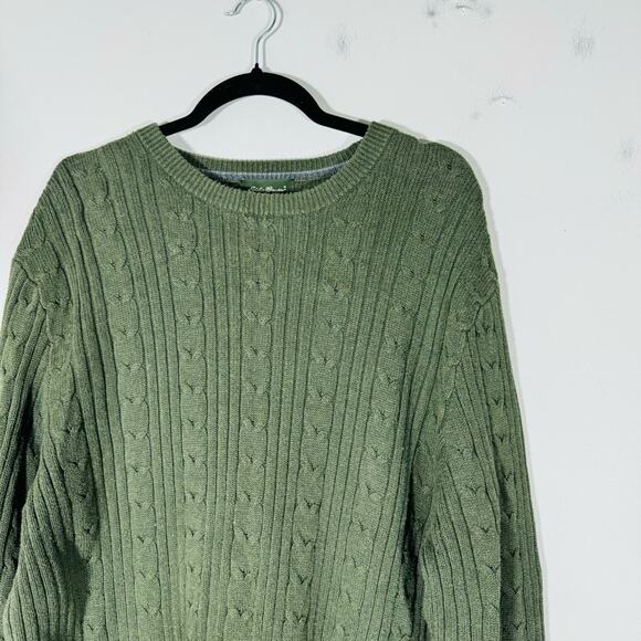 Eddie Bauer Green 100% cotton braid knit detail men’s large tall - Picture 2 of 8